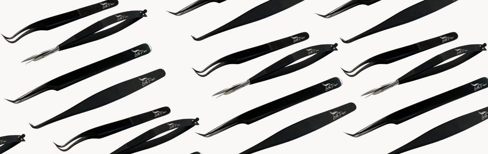 Chart of several classic beginners tweezers, including some black scissors