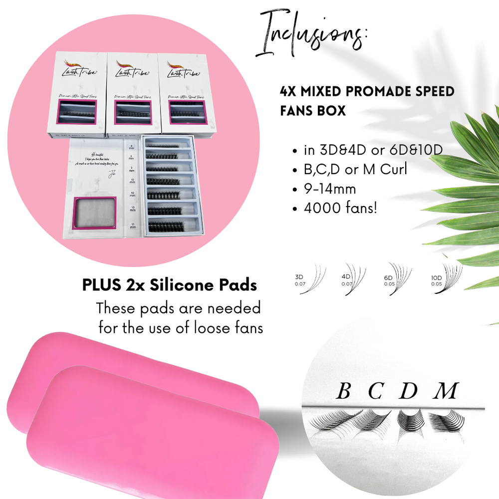 A package of Speed Volume Fans and a box of eyelash glue by Lash Tribe.