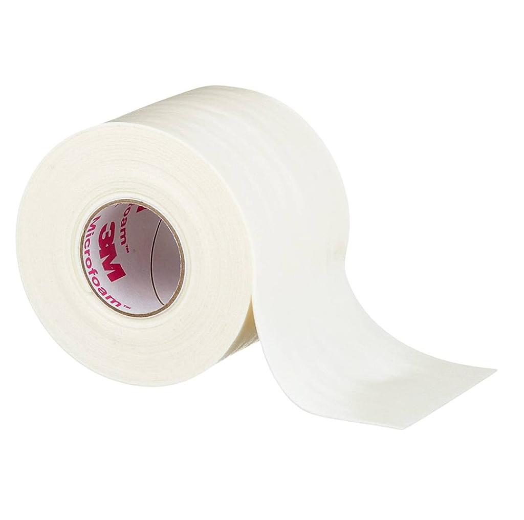 A roll of 3M Microfoam Tape for Eyelash Extensions 5cm wide | Under-eye Lash Tape by Lash Tribe on a white background.