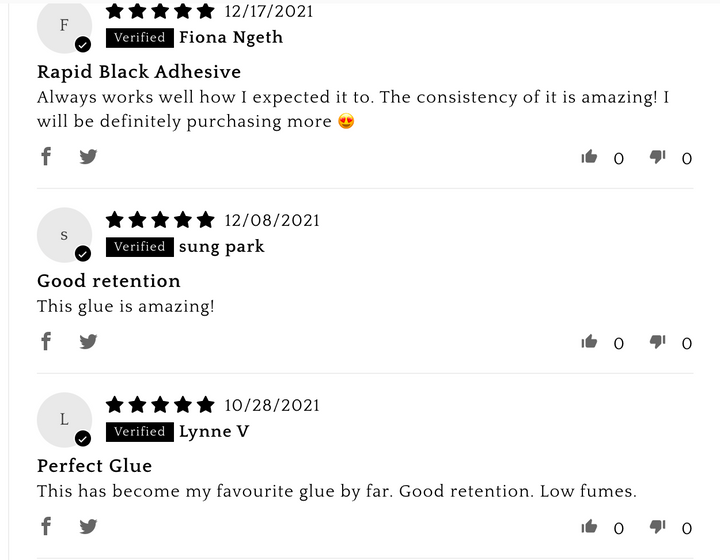 A screenshot of a Lash Tribe Rapid Black Adhesive | Lash Glue for Eyelash Extensions review on a phone screen.