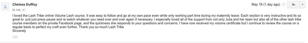 An example of a Hand-Made Russian Volume Eyelash Online Course for a job by Lash Tribe.