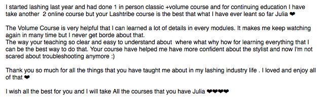 An example of a Hand-Made Russian Volume Eyelash Online Course by Lash Tribe would be a letter to a friend.