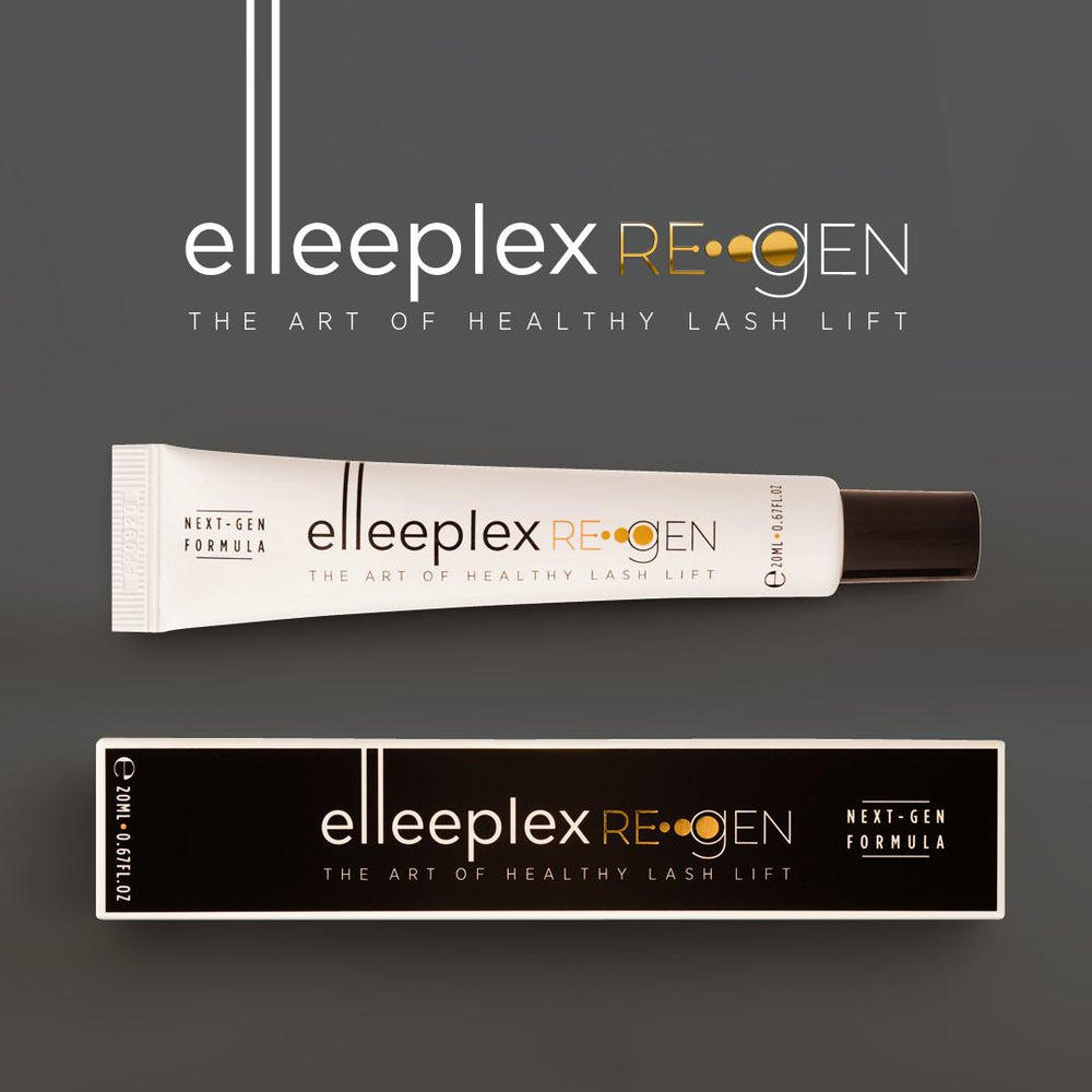A tube of Elleeplex Re-GEN Lash & Brow Protection System by Elleebana on a white background.