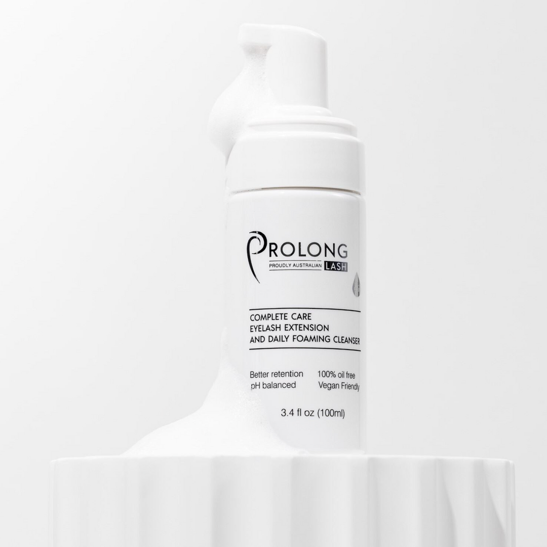 prolong foaming lash cleanser 100ml on a bathroom bench