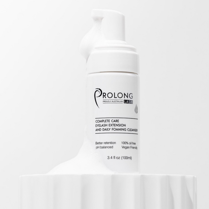 prolong foaming lash cleanser 100ml on a bathroom bench