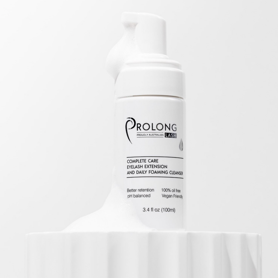prolong foaming lash cleanser 100ml on a bathroom bench