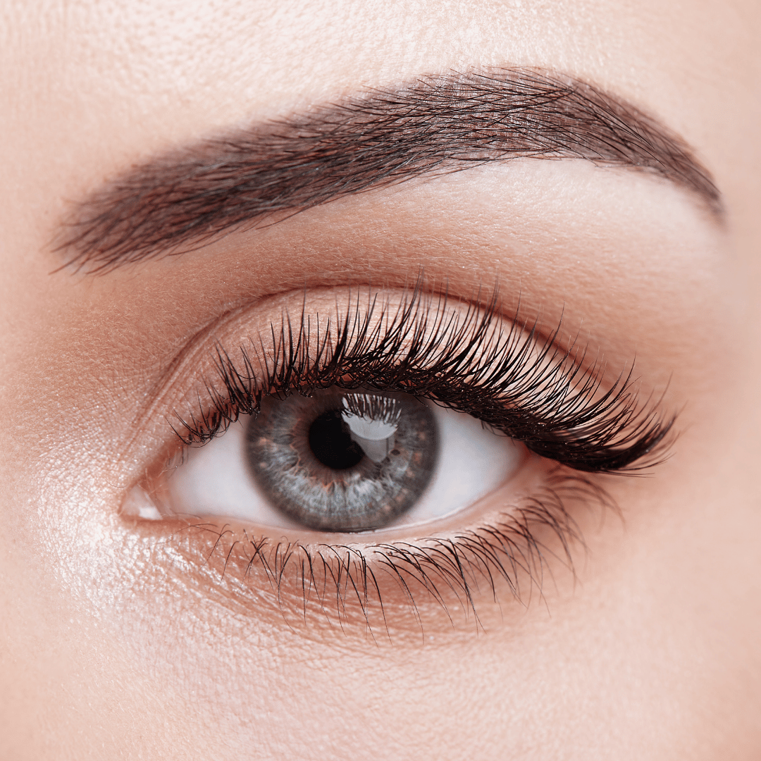 A close up of a woman's eye with Lash Tribe's 0.10 Classic Premium Silk Lashes | Mixed Tray.