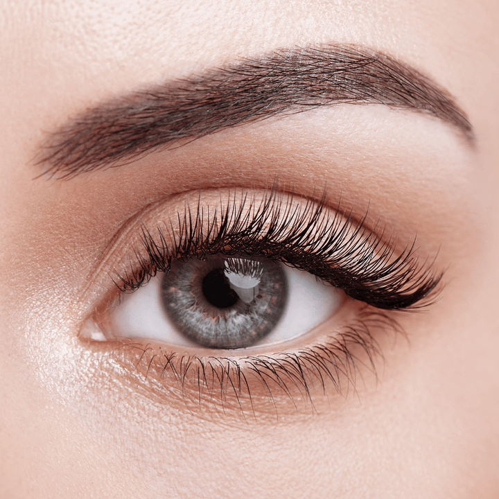 A close up of a woman's eye with Lash Tribe's 0.10 Classic Premium Silk Lashes | Mixed Tray.