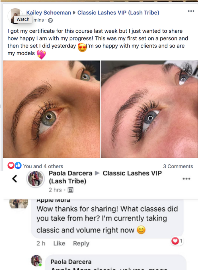 A photo of a woman's eyelashes on Lash Tribe's facebook page.
