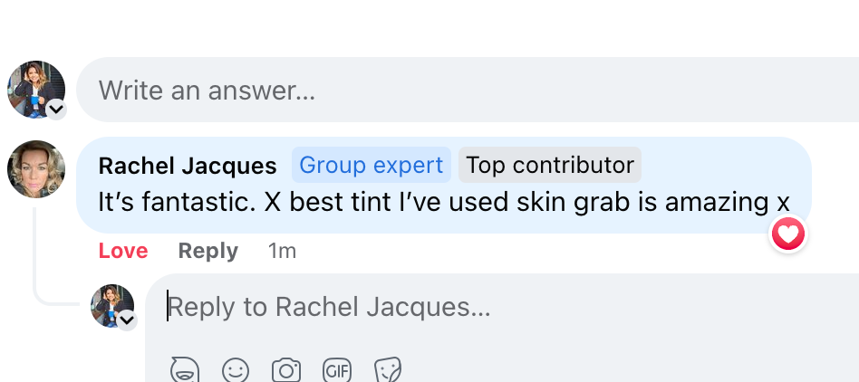 A screenshot of a Lash Tribe Infinity Luxe Hybrid Brow Tint KIT | Brow Tint and Lash Tint Cream Color | Bronze Kit conversation between two people.