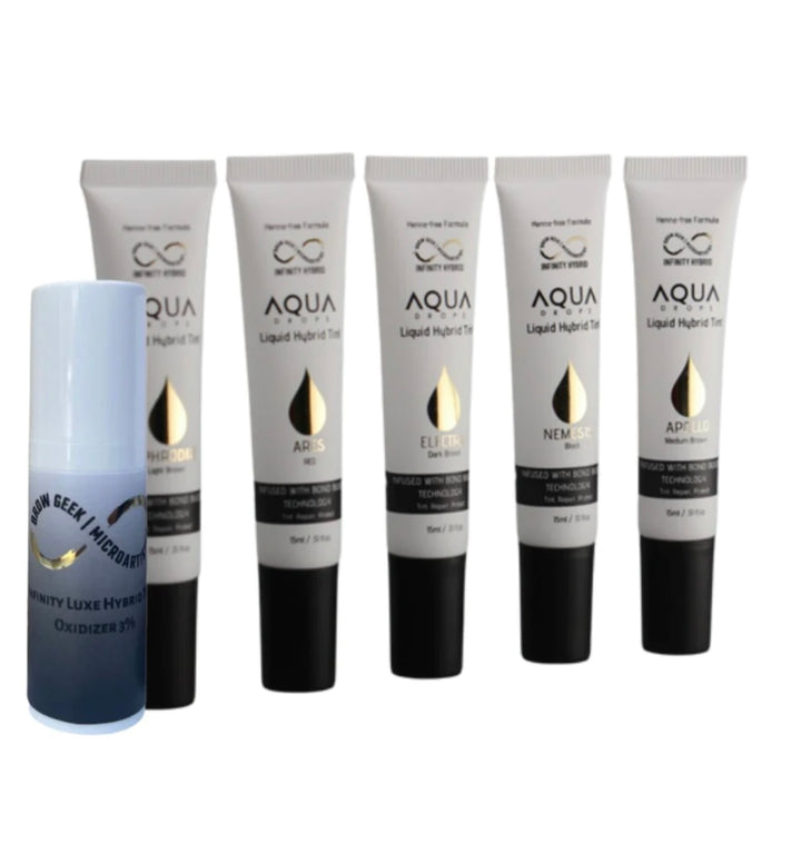 Lash Tribe Infinity Aqua Drops KIT | Hybrid Brow Tint set with five tubes of eyeliner.