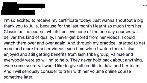 a letter from a teacher to a student about the Classic Beginners Fundamentals | Online Eyelash Extension Course by Lash Tribe.