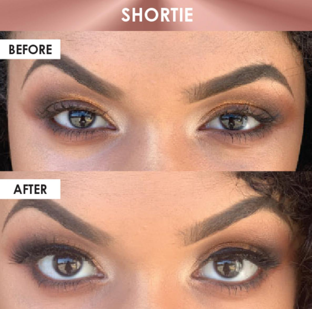 Before and after pictures of a woman's eyes wearing the Lash Tribe Silk Magnetic Lashes & Liner Kit.