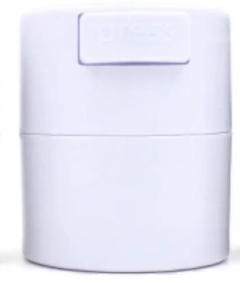 a Lash Tribe white coffee maker with a white lid and a black lid.