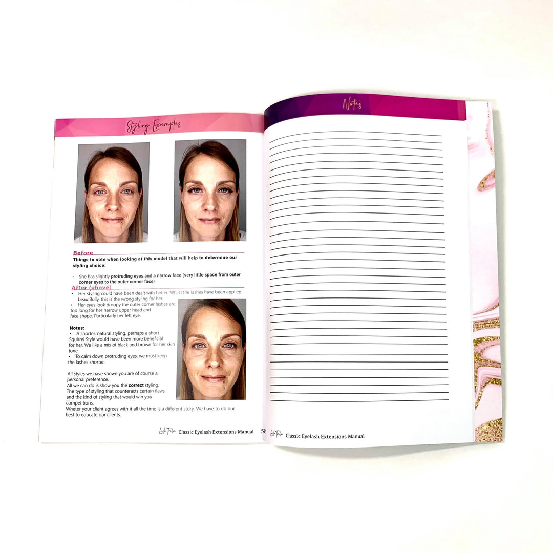 An Eye Shapes & Styling Training | Lash Manual (E-Book) by Lash Tribe with a woman's face on it.