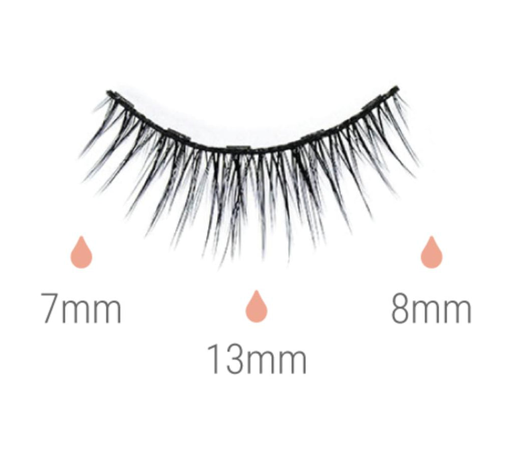 a pair of Silk Magnetic Lashes with different lengths and thicknesses by Lash Tribe.
