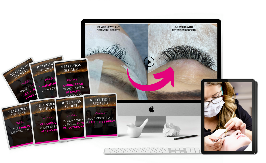 A Retention Secrets computer screen with Lash Tribe woman's eyelashes on it.