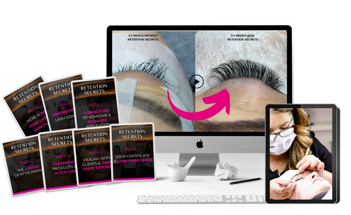 A Retention Secrets computer screen with Lash Tribe woman's eyelashes on it.