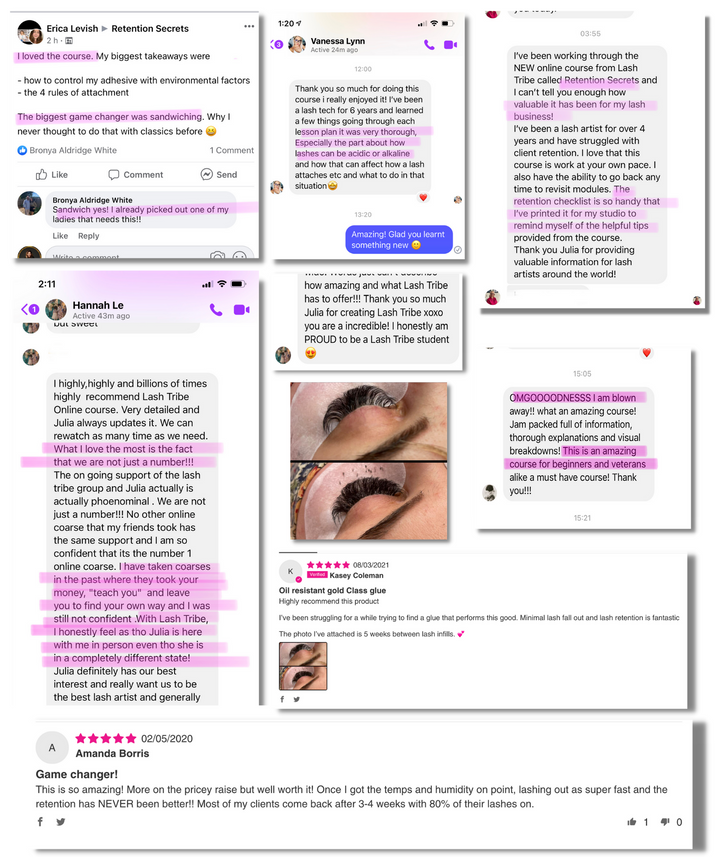 A screenshot of a conversation between a woman and a man for Retention Secrets by Lash Tribe.