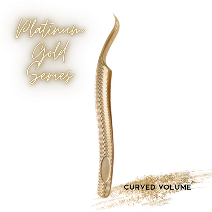 A customisable Platinum Gold Series - The Ultimate Tweezer Collection curved volume brow pencil by lash tribe.