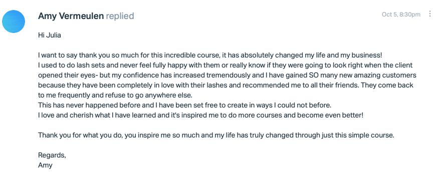 How to write a thank you letter for a job using the Advanced Eye Styling | Online Eyelash Course by Lash Tribe.