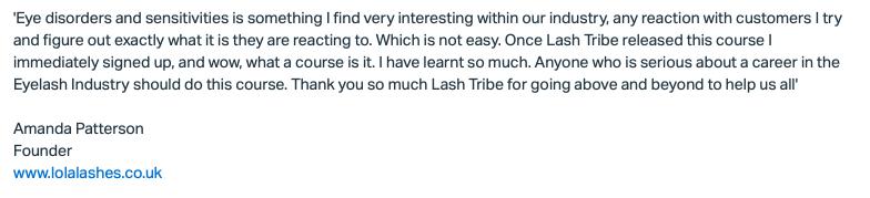 An example of an Eye and Lash Health 2x Certification Course | Online Lash Course by Lash Tribe for a job.