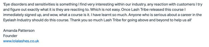 An example of an Eye and Lash Health 2x Certification Course | Online Lash Course by Lash Tribe for a job.