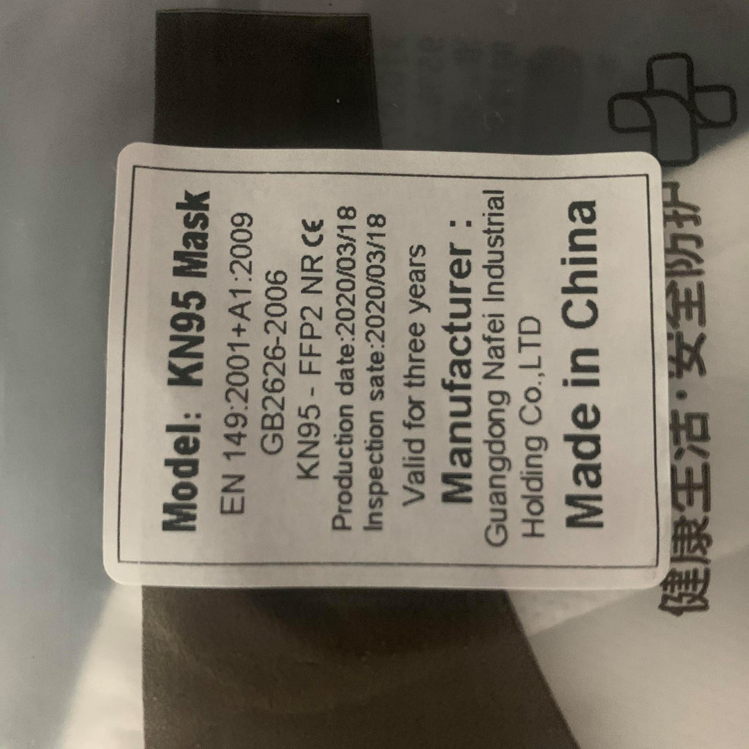 a label on a plastic bag with a Lash Tribe KN95 Medical Grade Mask label on it.