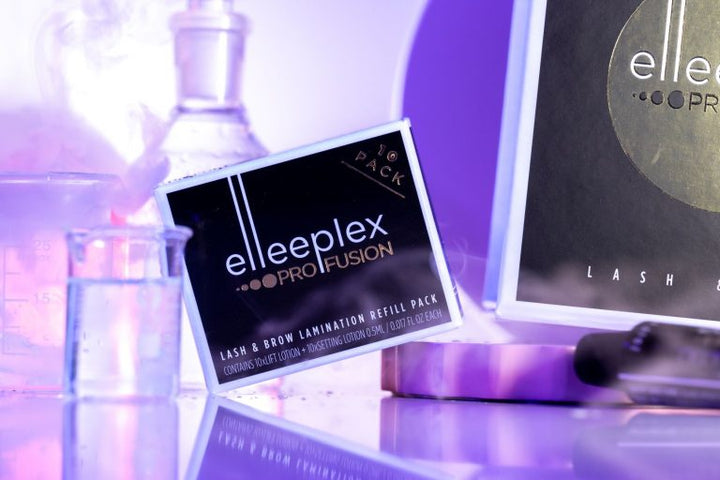 A bottle of Elleeplex Pro Fusion Refill Pack by Elleebana is sitting on a table.