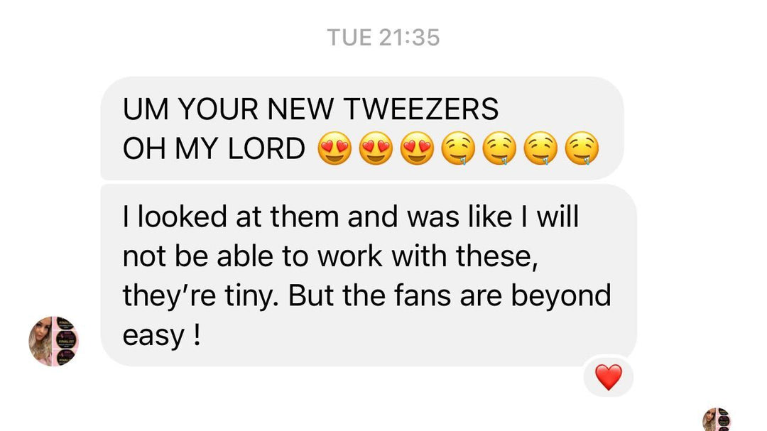 a group of people texting each other about their new Nano Fibre Tip | Volume Tweezer - Black Beauty 2 from Lash Tribe.