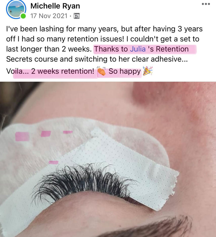 A photo of a person with Lash Tribe's Retention Secrets on their face.