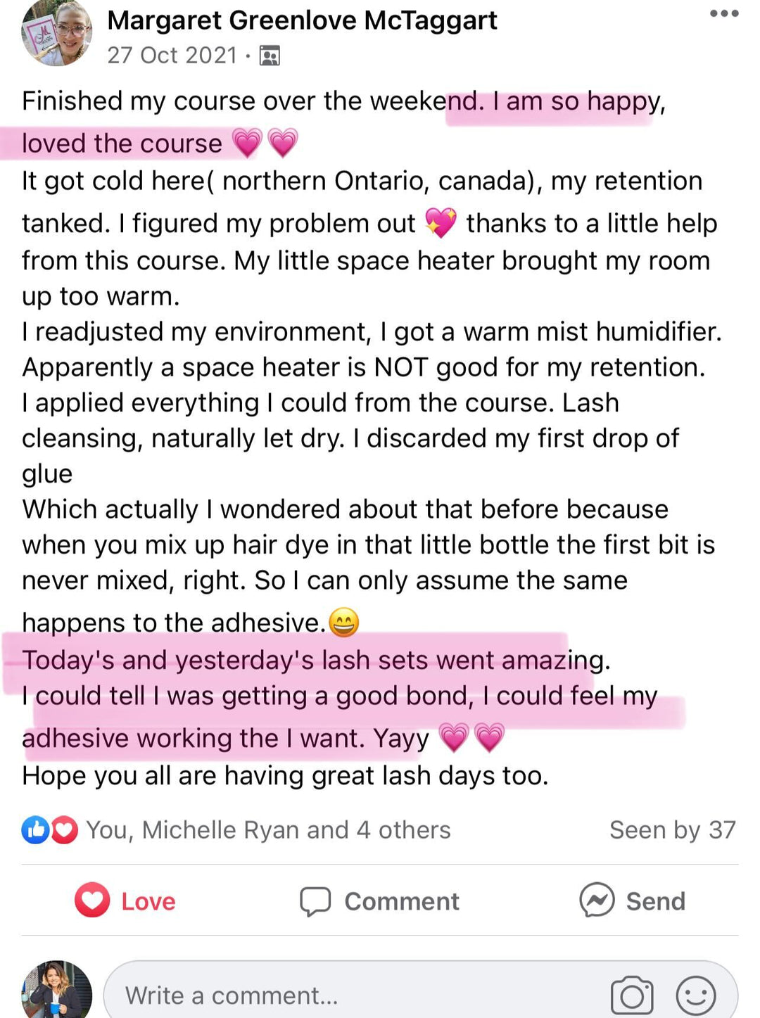 Margaret greenleave mccart's Retention Secrets by Lash Tribe Facebook page.