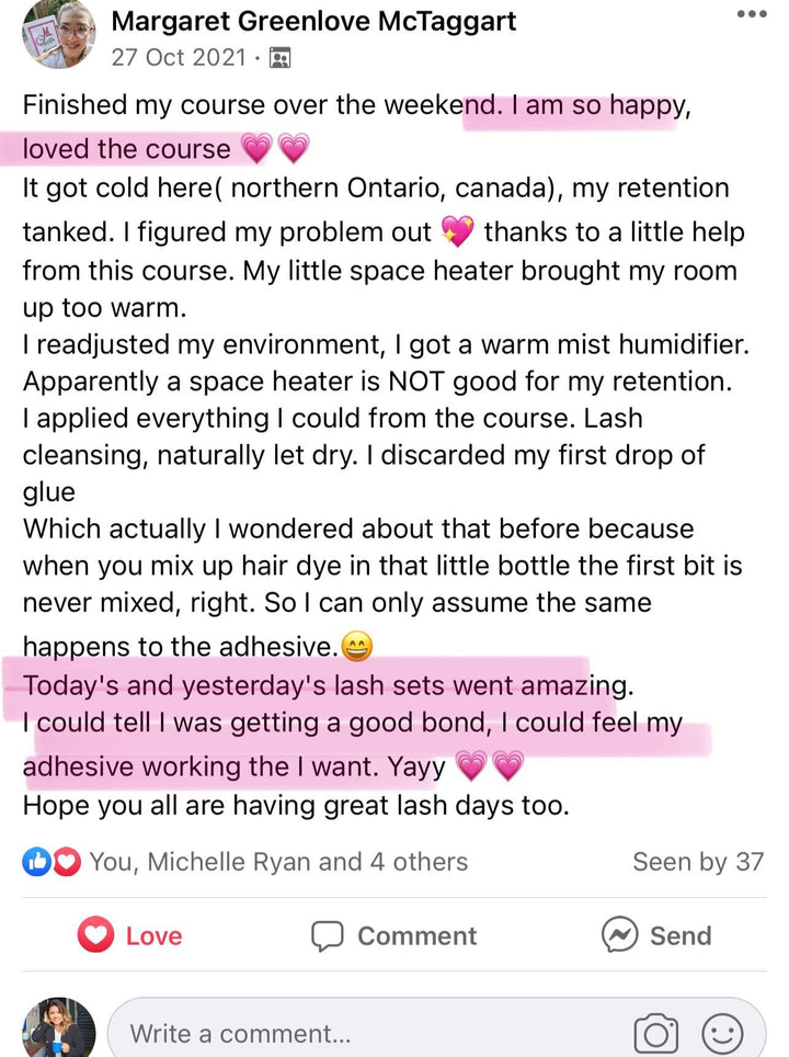 Margaret greenleave mccart's Retention Secrets by Lash Tribe Facebook page.