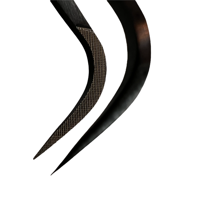 A pair of Nano Fibre Tip | Volume Tweezers- Black Beauty 1 by Lash Tribe hair combs on a white background.