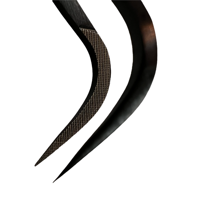 a pair of Black Beauty Nano Tips | Russian Volume Tweezers Collection by Lash Tribe on a white background.