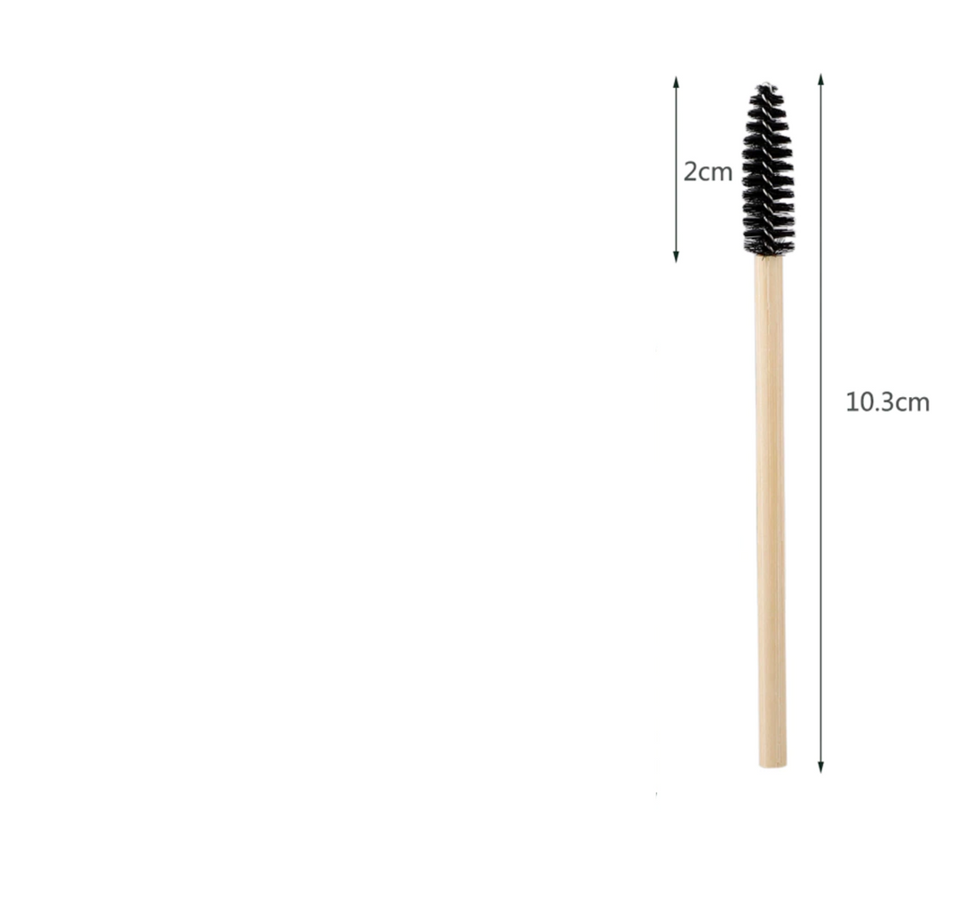 the measurements of a Lash Tribe Bamboo Mascara Wand with a wooden handle.
