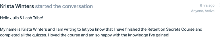 Mike Williams's email to Lash Tribe's Retention Secrets.