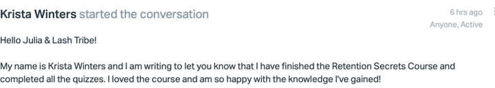 Mike Williams's email to Lash Tribe's Retention Secrets.