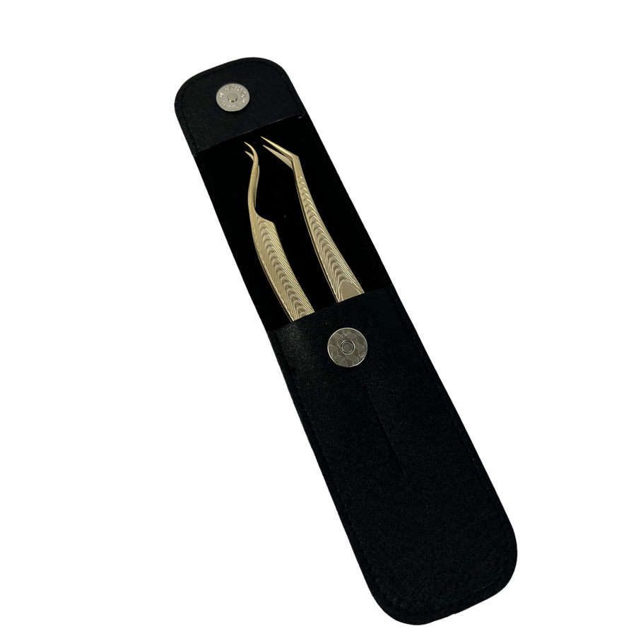 a pair of Classic Duo - Lash Tweezers | Pickup and Isolation by Lash Tribe in a black case.