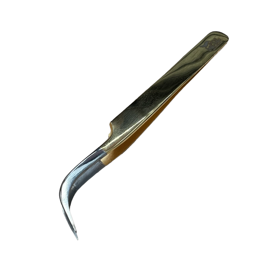A Lash Tribe Curved Classic Tweezer (silver tip) on a white background.