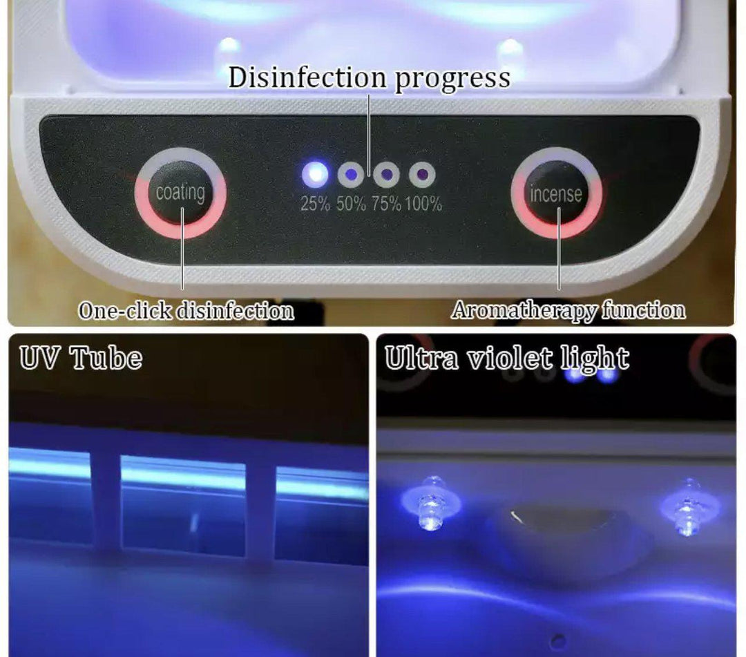 A series of pictures showing the different stages of a Lash Tribe Tweezer and Tile UV Steriliser.