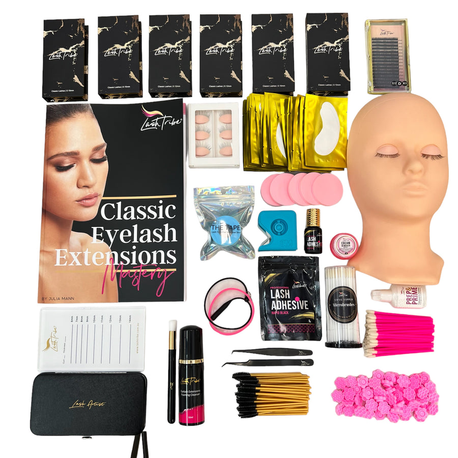 The Lash Tribe Classic Eyelash Extension Starter Kit includes a mannequin and accessories.