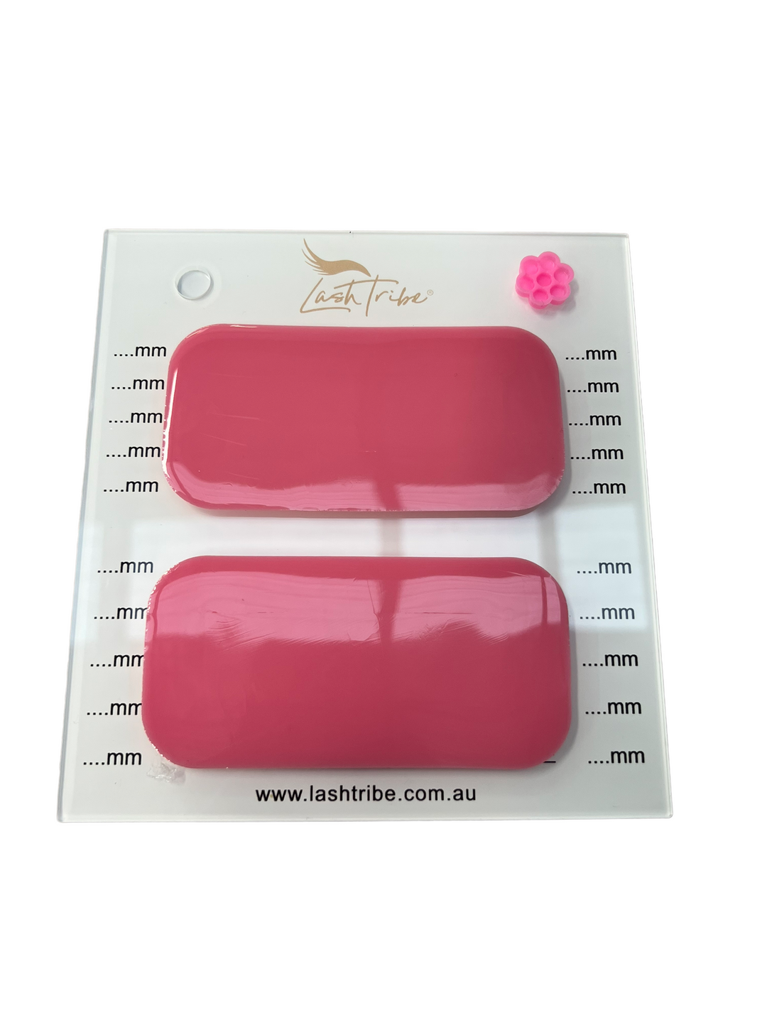 a pair of Lash Tribe pink nail polishes in a plastic container.