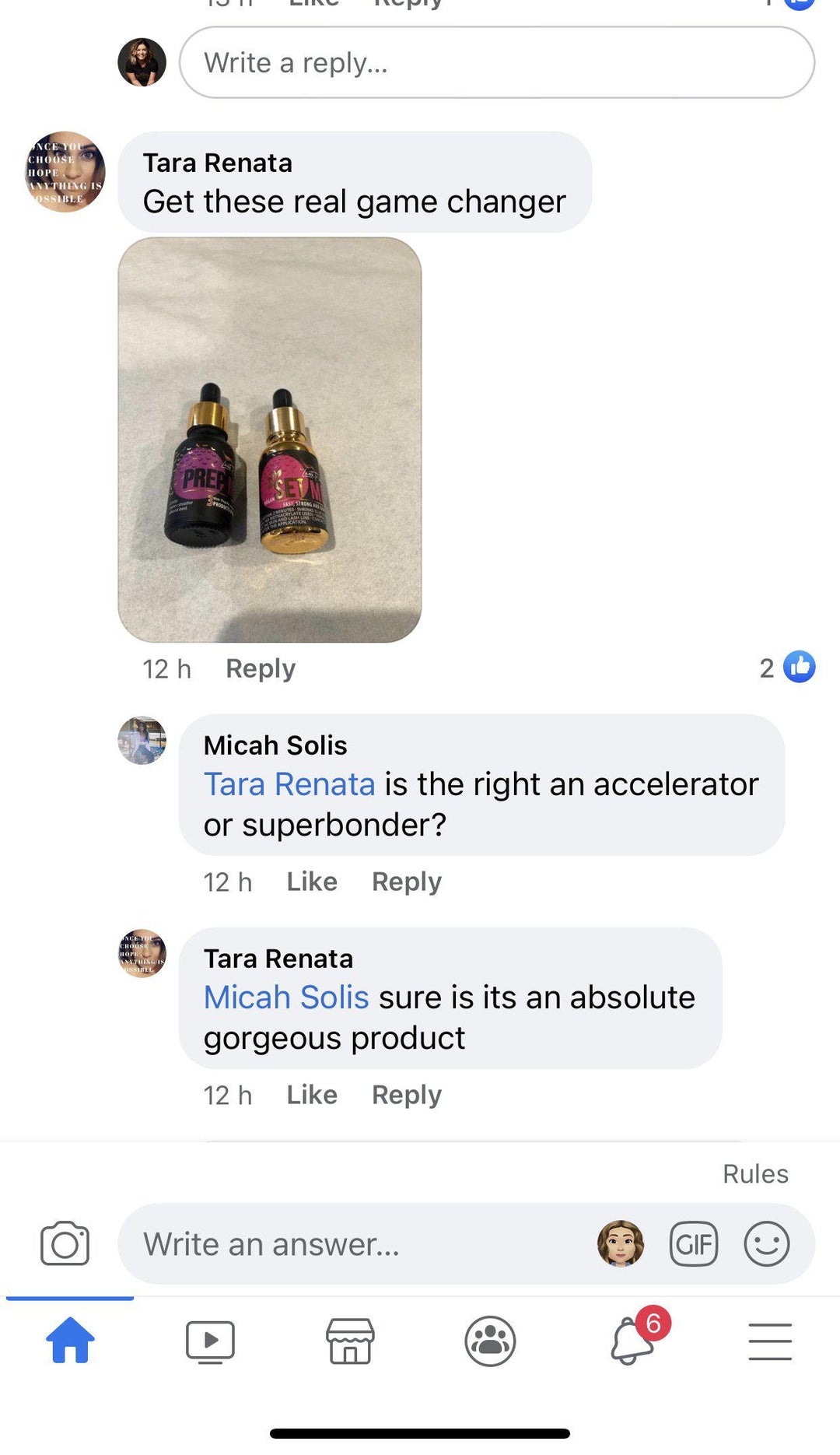 a screenshot of a conversation between two people on Facebook, featuring Superbonder for Eyelash Extensions by Lash Tribe | SET ME.