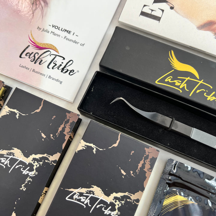 a box of MEGA Volume Lashes Starter Kit by Lash Tribe and a box of mascara.