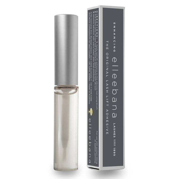 a bottle of Original Lash Lift Adhesives by Elleebana and a box on a white background.